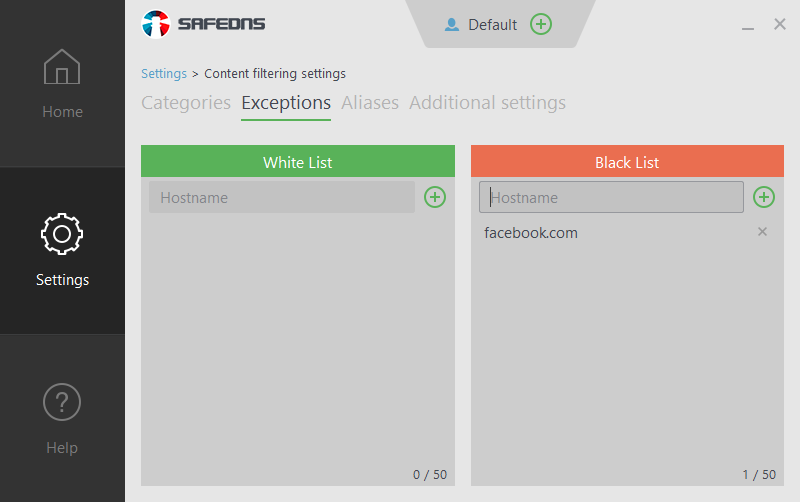 SafeDNS 4 Blacklist Whitelist