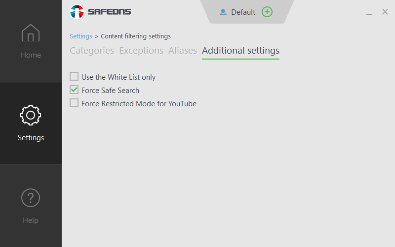 SafeDNS 5 Restrict Mode