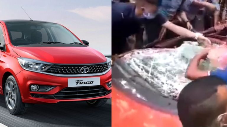 Tata Tiago Accident Truck Crushed