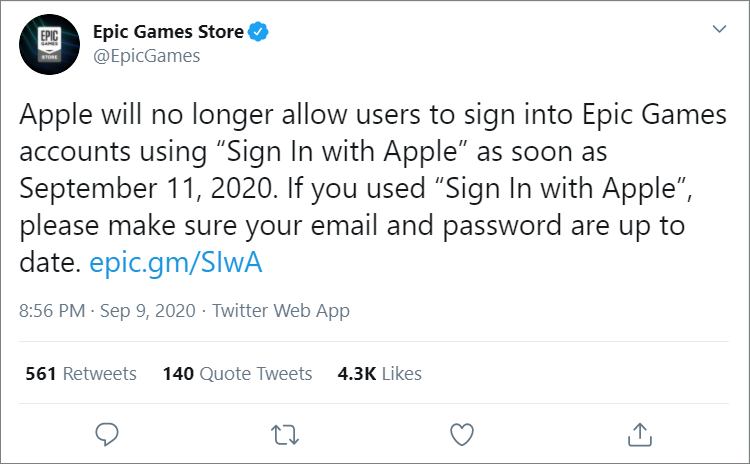 You Can T Sign In With Apple On Fortnite From September 11