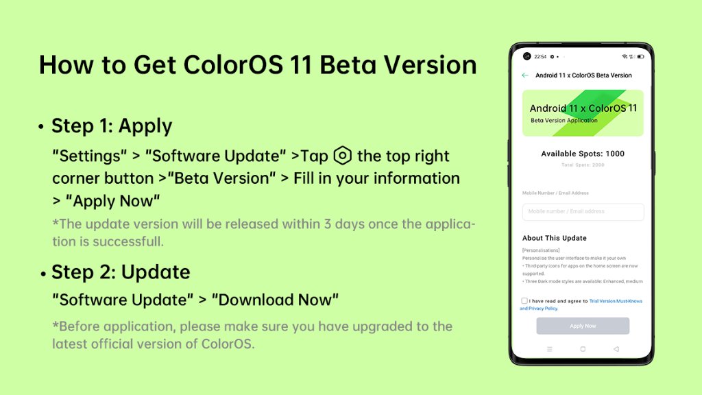 Oppo ColorOS 11 beta program apply