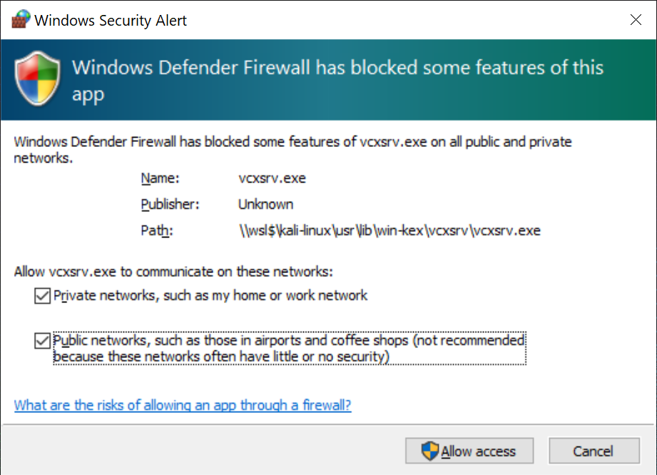 Autorización de Firewall de Windows Defender