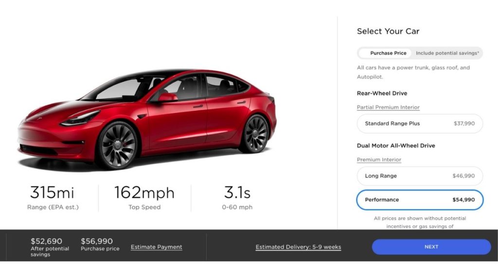 2021 Tesla Model 3 performance