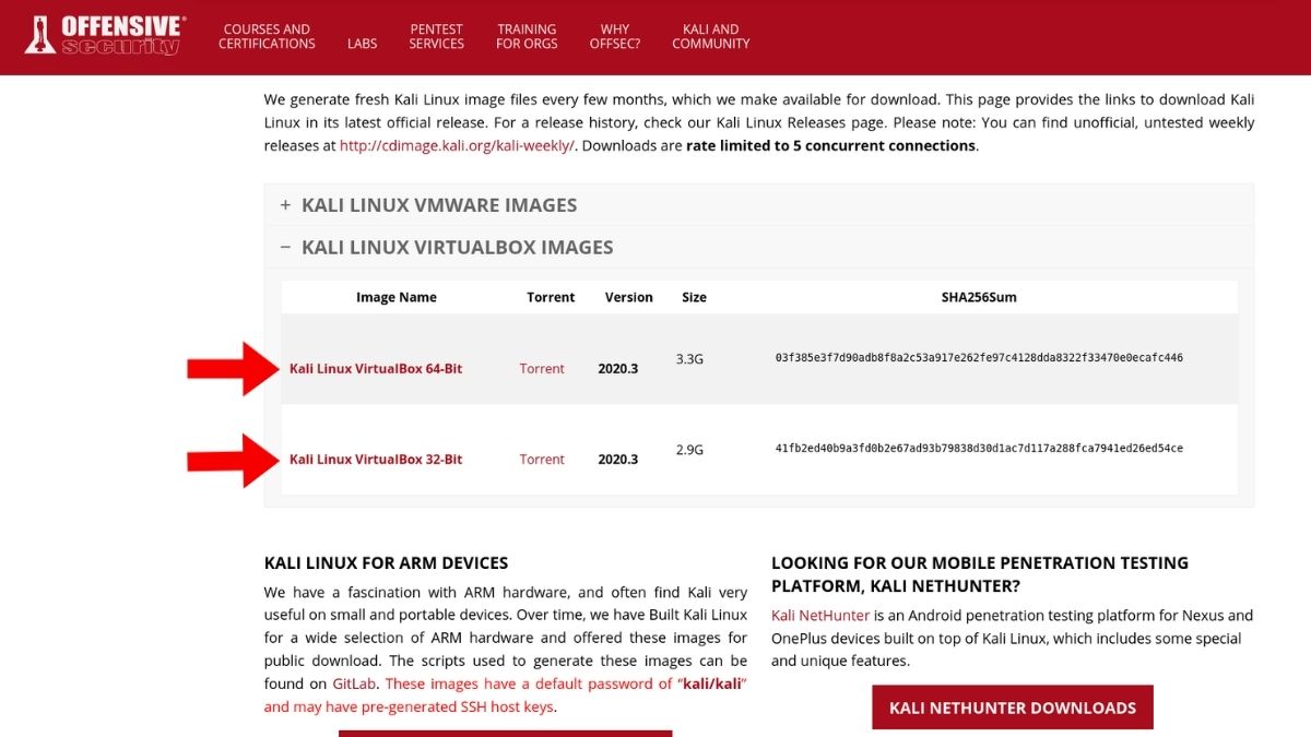 Kali Linux download page - how to install kali linux