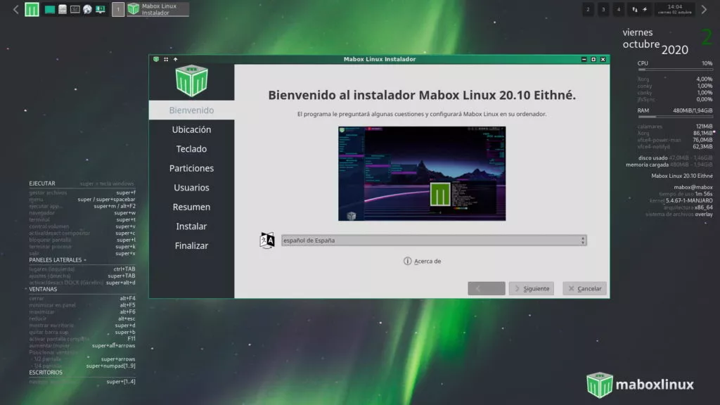 Mabox installer in Spanish