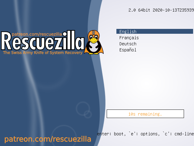 Rescuezilla 2.0 boot menu