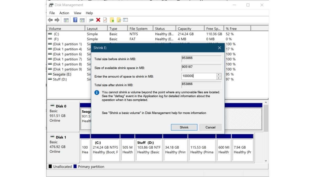 Shrinking Hard disk - How to install Linux Mint