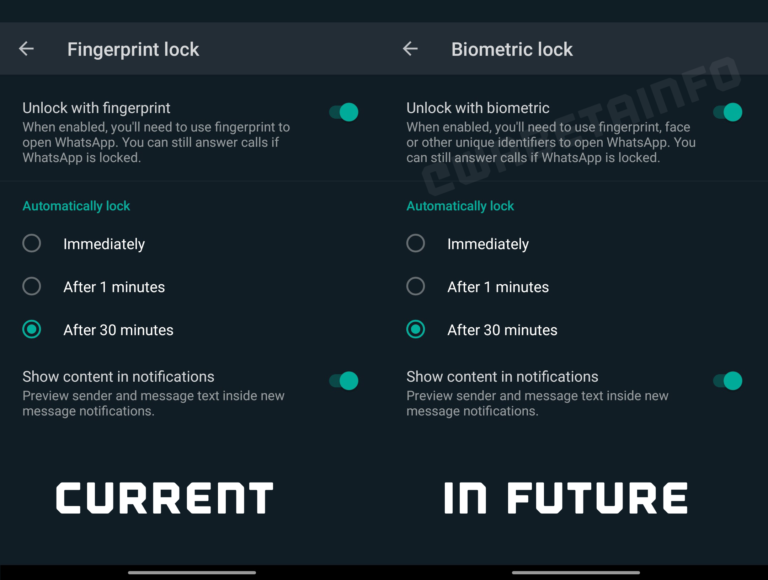 WhatsApp Beta shows biometric unlock feature. Image credits- WABetainfo