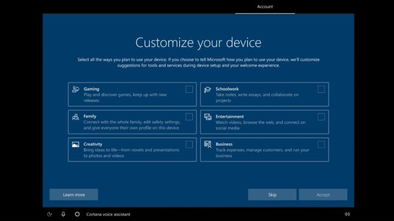 Windows 10 Setup Intended Usage