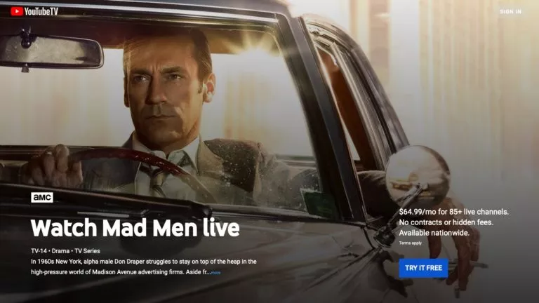 amc on youtube tv with mad men streaming