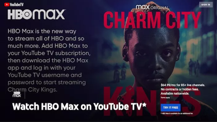 hbomax addon in youtube tv