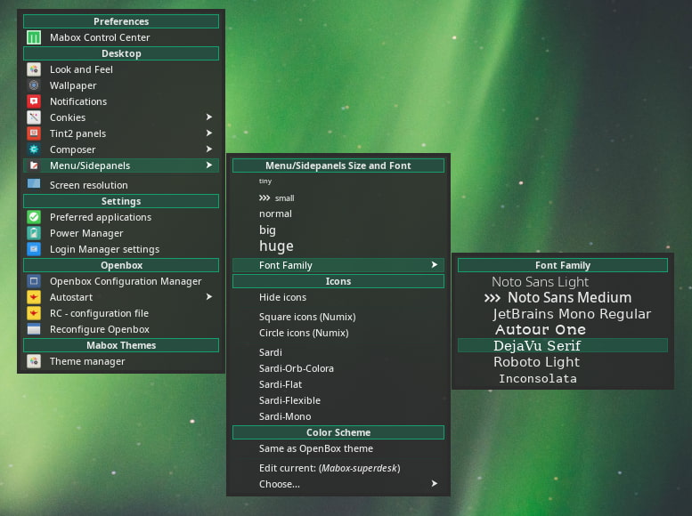 Menu/Sidepanel Settings