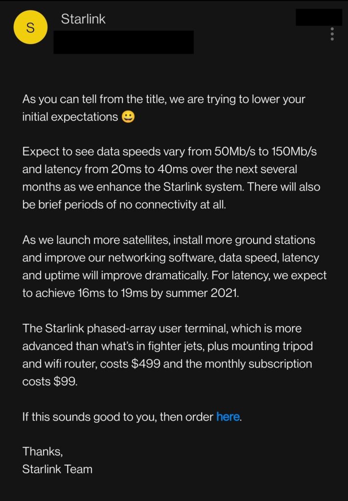 SpaceX Starlink Public beta email invite