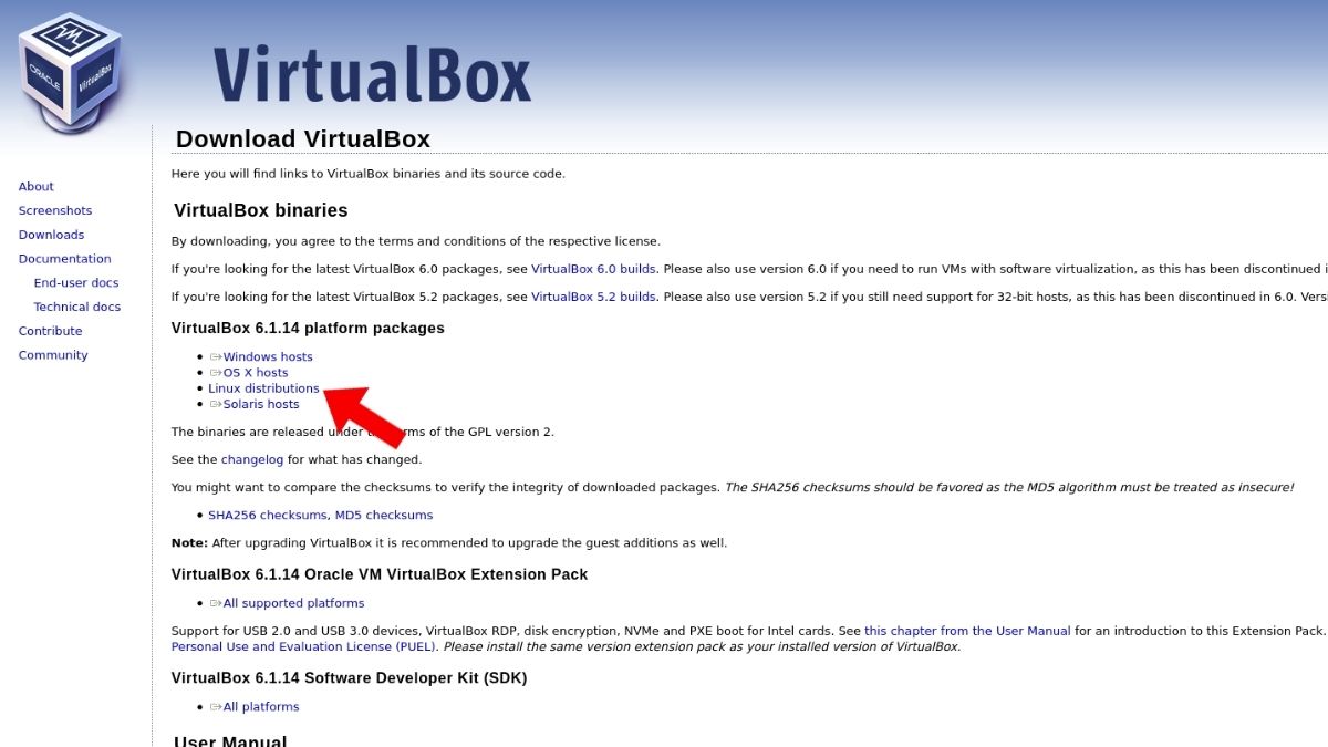 virtualbox download page - how to install kali linux