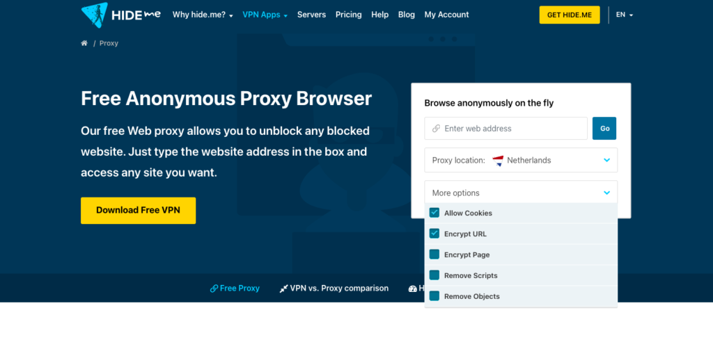 Site proxy Hide.me
