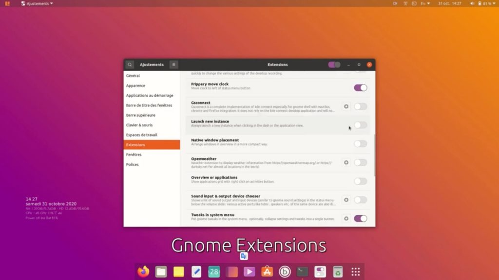Preinstalled GNOME extensions