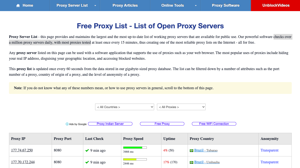 vpn proxy free list
