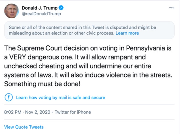 Trump'snow censored Tweet on Supreme court decision. Screenshot frome Gizmodo