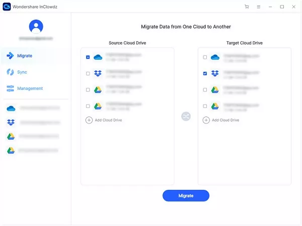 click on migrate to transfer dropbox to Google drive