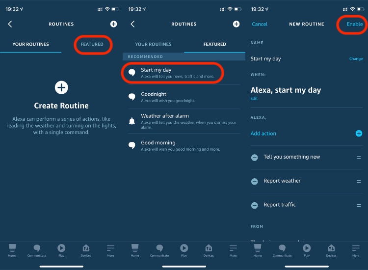 Alexa routines, use featured routine
