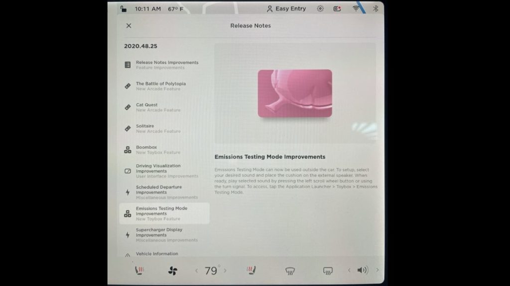 Tesla Boombox farting feature emission testing mode holiday update 