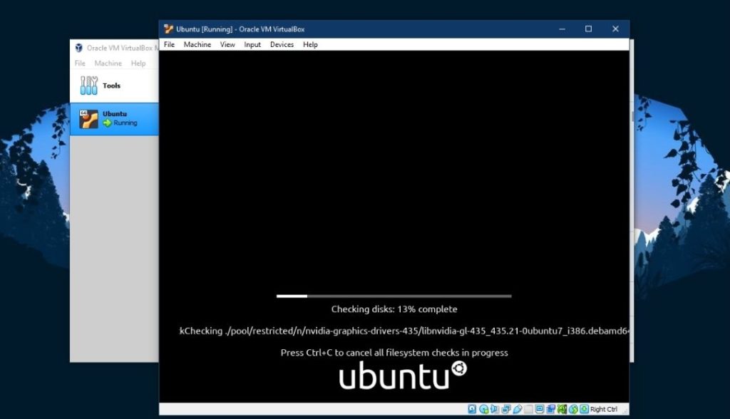 VirtualBox Ubuntu disk check