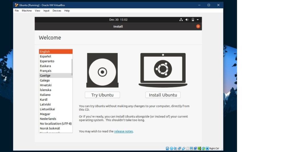 install Ubuntu virtualbox