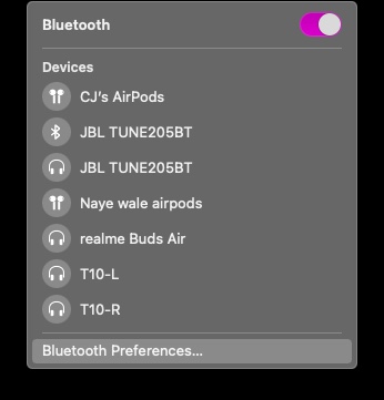 macOS bluetooth preferences airPods switch