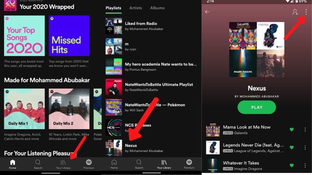 spotify select playlist three dot menu 