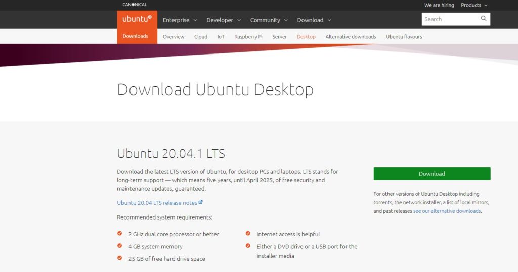 ubuntu download page