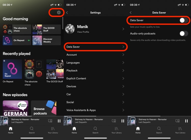 Spotify Data saver mode