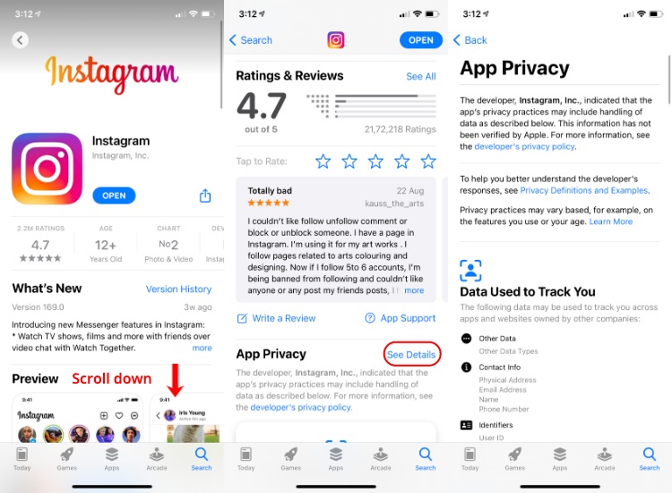 how to check app privacy labels ios14