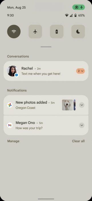 Android 12 notification panel