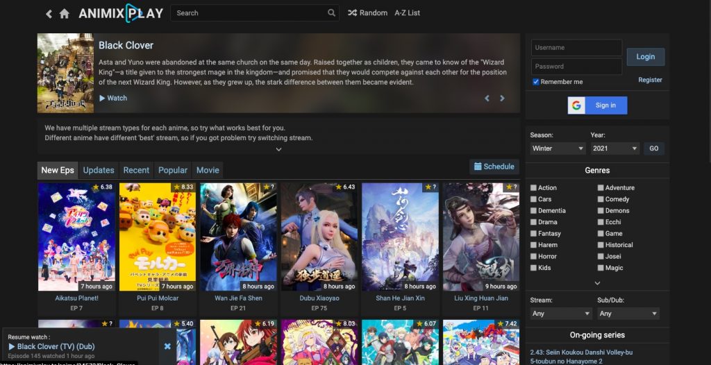 AniMixPlay dubbed anime website