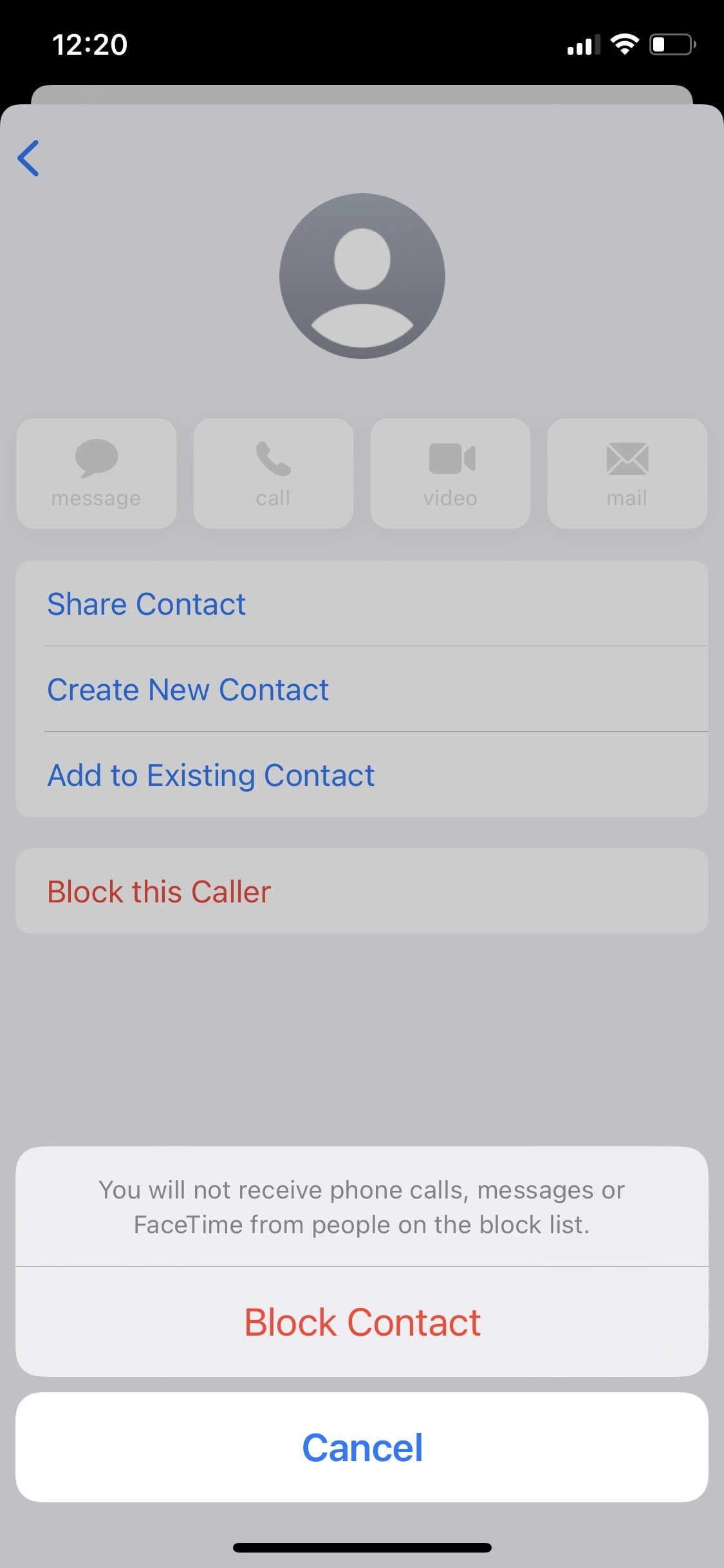 Block contact iPhone 11