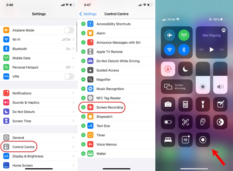 How to add screen record iPhone