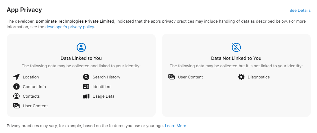 Koo App Privacy Labels