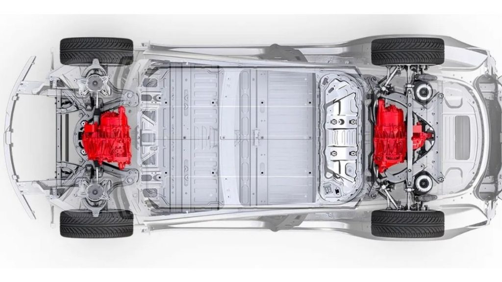 tesla model 3 powertrain layout with battery