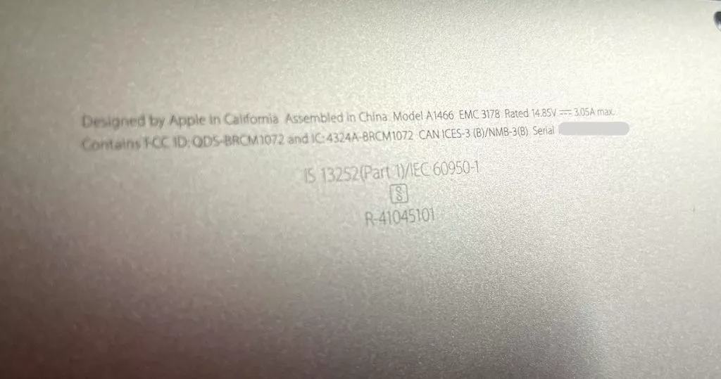 Mac serial number under MacBook