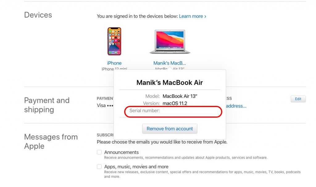 MacBook serial number lookup using Apple ID
