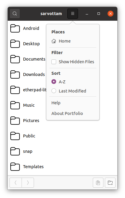 Portfolio File Manager — Show Hidden Files