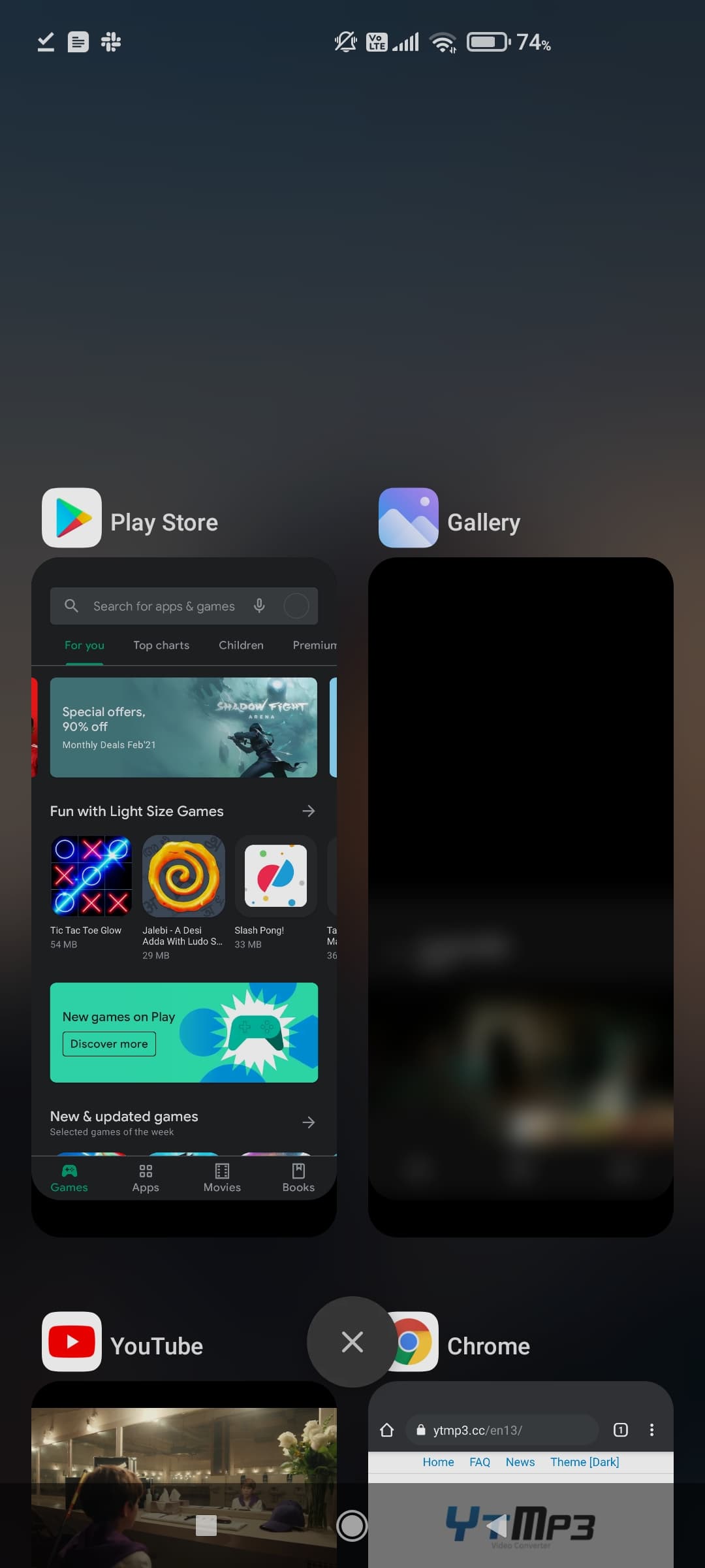 Recent apps split screen