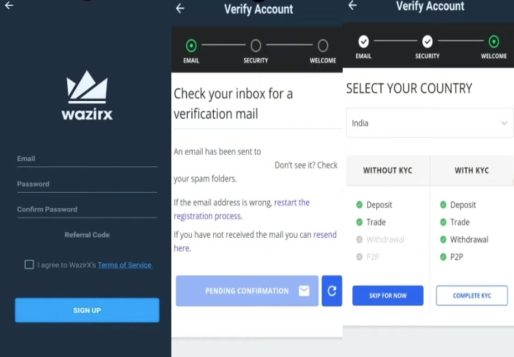 WazirX sign up