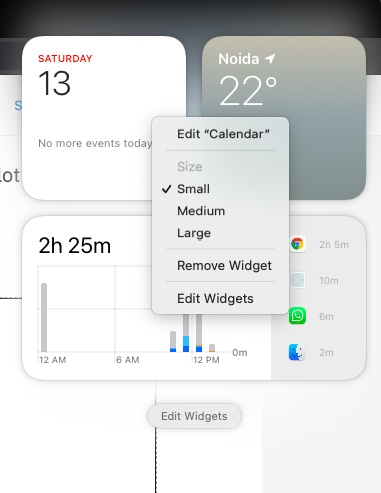 Cambiar el tamaño de los widgets de macOS big Sur