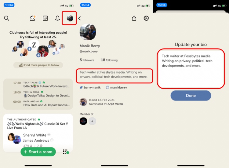 Clubhouse tips and tricks- Update Clubhouse bio