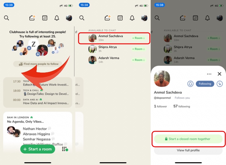 Clubhouse tips and tricks- Start a private room