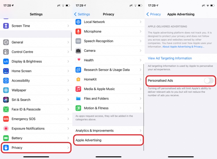 ¿Apple recopila sus datos?  Deshabilitar anuncios personalizados en iOS