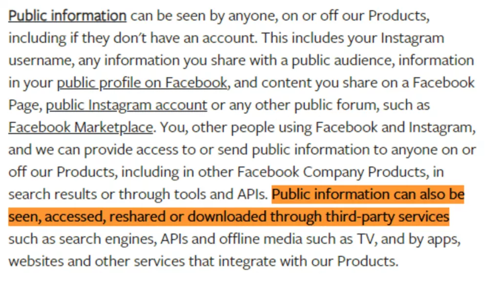 Facebook policy on media download and share