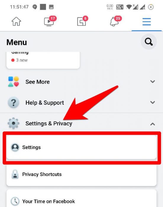 Select settings from settings and privacy