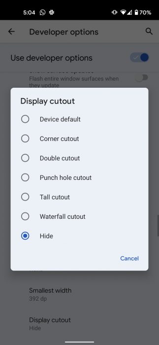 hide punch hole Android 12